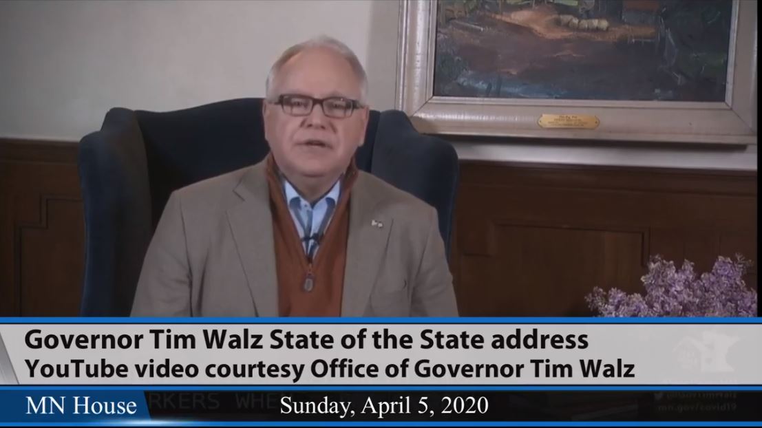 Gov. Tim Walz delivered his State of the State address remotely Sunday evening. 